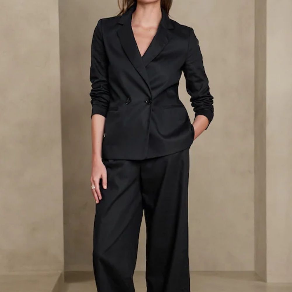 Banana Republic Linen-Cotton‎ Double Breasted Blazer Black 6 NWT